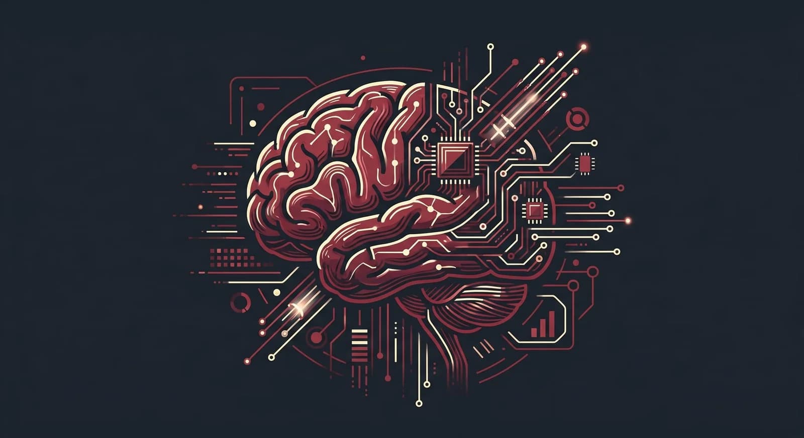 Abstract illustration of a brain merging with a circuit board
